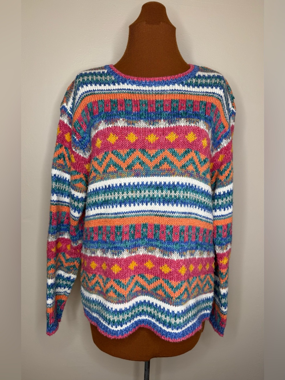 Lizwear 90s Multicolor Geometric Crewneck Sweater Cotton Blend Size Small